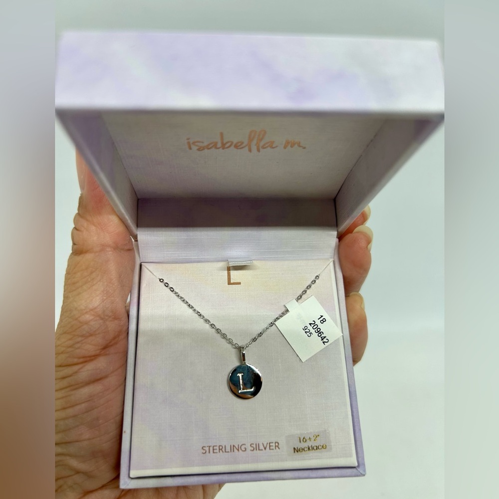 Isabella M. Sterling Silver “L” Pendant Necklace, NWT.